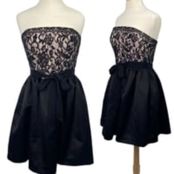 Lace Satin Fit & Flare Mini Dress - Picture 1 of 3